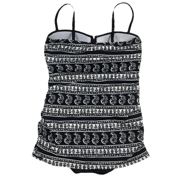 TOMMY BAHAMA BANDEAU STYLE SHIRRED TANKINI LOOK SWIMDRESS ONE PIECE SWIMSUIT - Picture 2 of 15